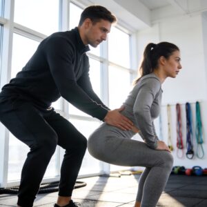 Personal Trainer coacht eine Kundin beim Functional Training – individuelle Betreuung als selbstständiger Fitnesscoach.